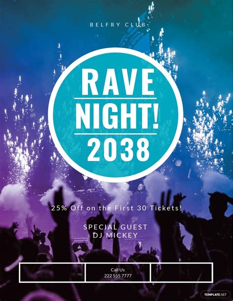 Free Rave Music Concert Flyer Template Illustrator Word Apple Pages
