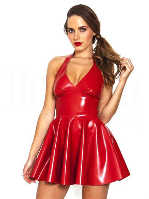 Sexy Pvc Leather Latex Dress Red Shiny Pvc Halter Sleeveless Catsuit Erotic Bondage Pleated