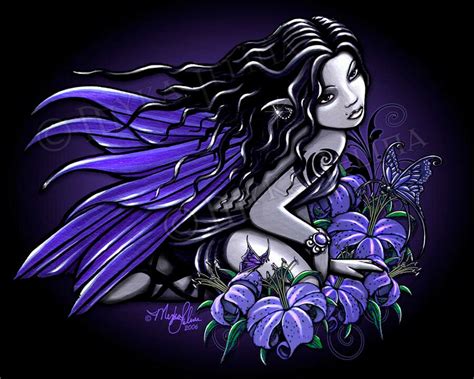 Blue Fairy Lily Flower Tattoo Signed Gothic Faerie Fantasy