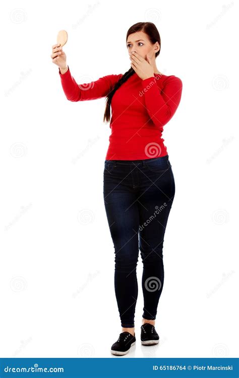 Young Shocked Woman Looking In Mirror Stock Photo Image Of Adult