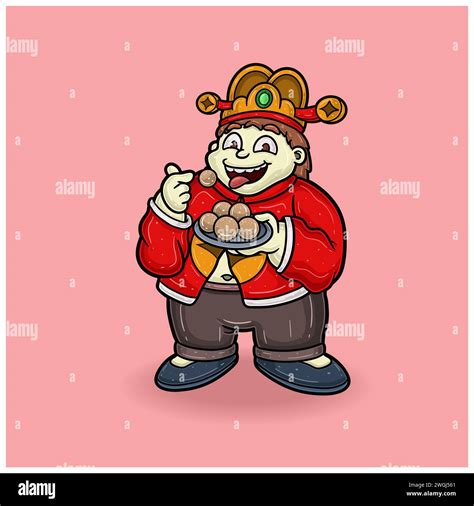 Chinese New Year Cartoon With Fat Man Eating Candy Vector