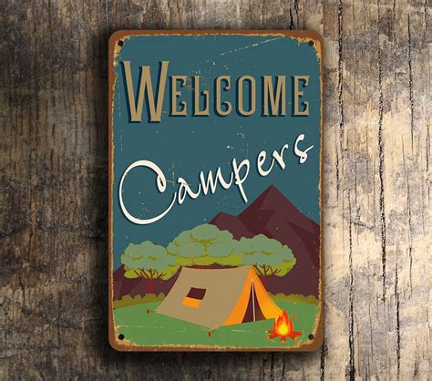 CAMPING SIGNS - Welcome Campers | Classic Metal Signs | Camping signs, Camper signs, Vintage signs