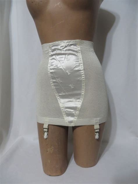 Vintage 50s Girdle High Waist Open Bottom Rayon Rubber 4 Garters Satin Pinup W36 Unknown High