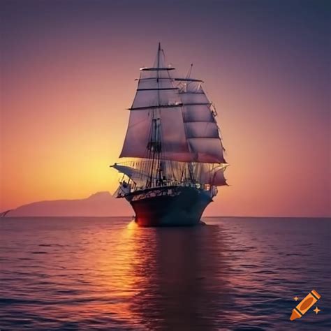 Sailing Ship Heading Towards A Vibrant Light On Craiyon