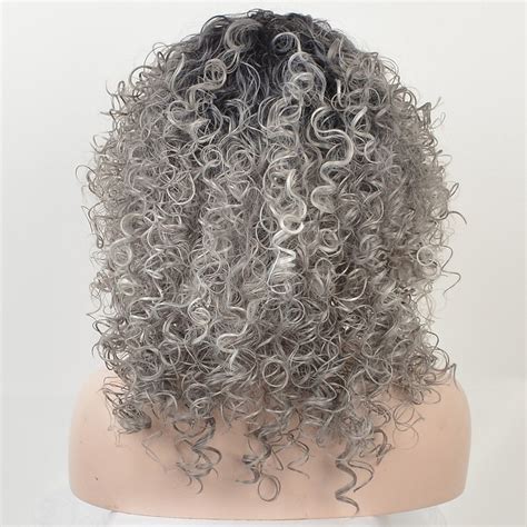 Short Afro Curly Mix Gray Hair Wig With Bangs Synthetic New Arrival