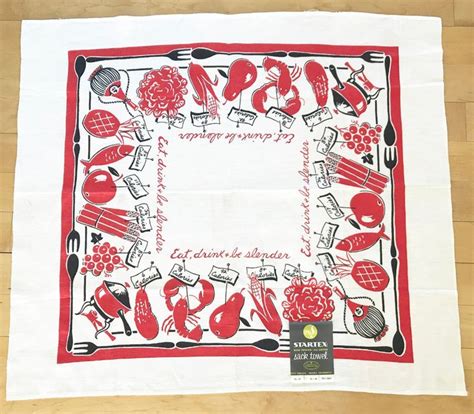 A Red And White Table Cloth With An Image Of Lobsters On It In Front