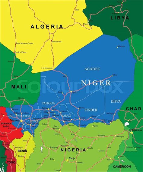 Highly Detailed Vector Map Of Niger With Administrative Regions Main