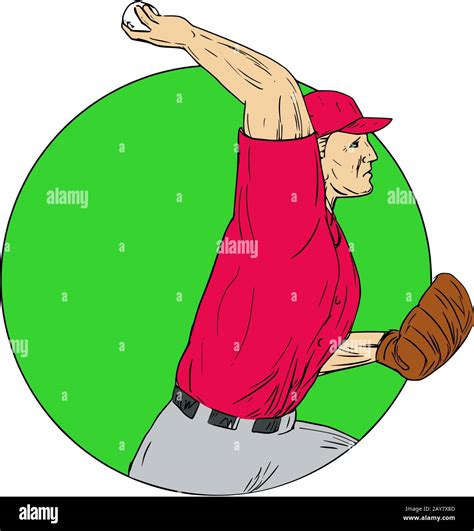 Baseball Pitcher Throwing Ball Circle Drawing Stock Photo Alamy