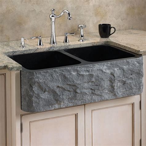 33 Ivy 7030 Offset Double Bowl Polished Granite Farmhouse Sink