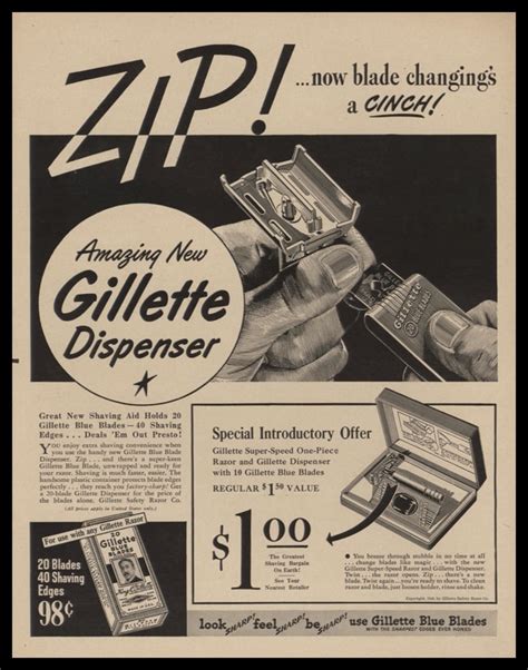 Advertisements Vintage Gillette Blue Blade Print Ad From 1948