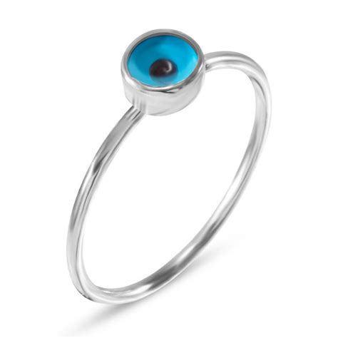 14k Solid Gold Evil Eye Ring Dainty Blue Turkish Eye Ring Is Etsy