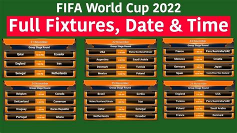 2022 Fifa World Cup Fixtures Date And Time Schedule Match Schedule