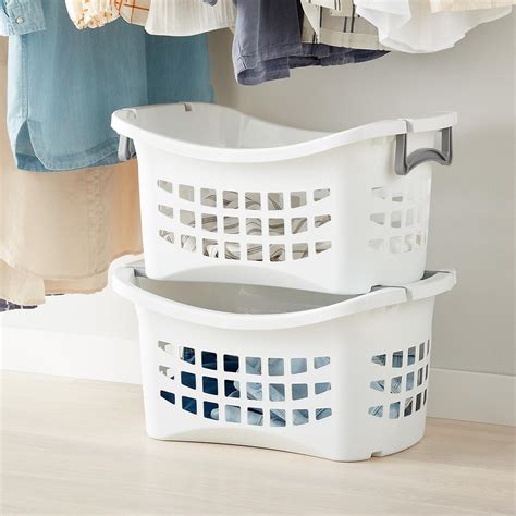 White Stackable Laundry Basket With Grey Handles The Container Store