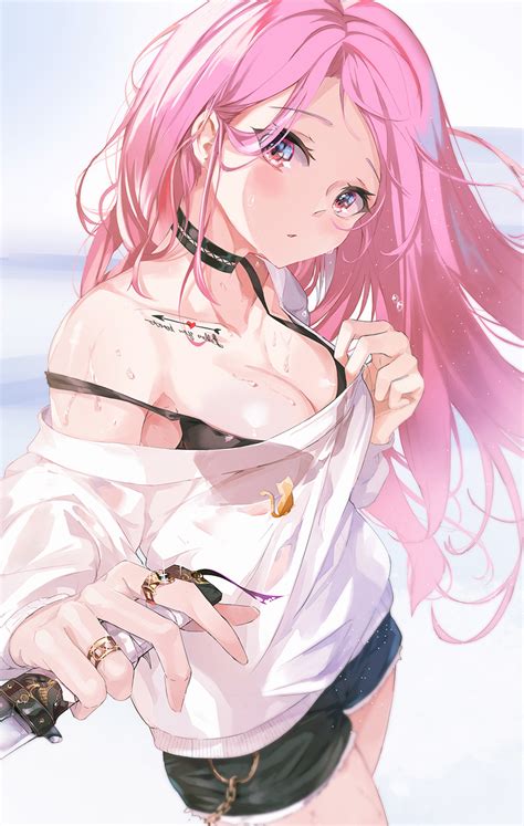 Pink Hair Cleavage Kooemong Anime Anime Girls Digital