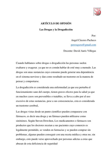 Pdf ArtÌculo De OpiniÒn Las Drogas Y La Drogadicción Por