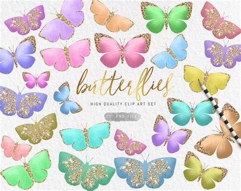 Glitter Butterflies Clipart Pastel Butterflies Clip Art Etsy