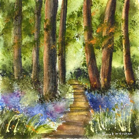 Bluebells Flowers Path Trees Forest Spring Sfa Original Hand Etsy
