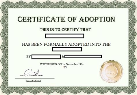 Fake Adoption Certificate Joke Prank Funny Adoption Certificate