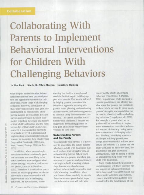 Pdf Collaborating With Parents To Implement Behavioral Interventions