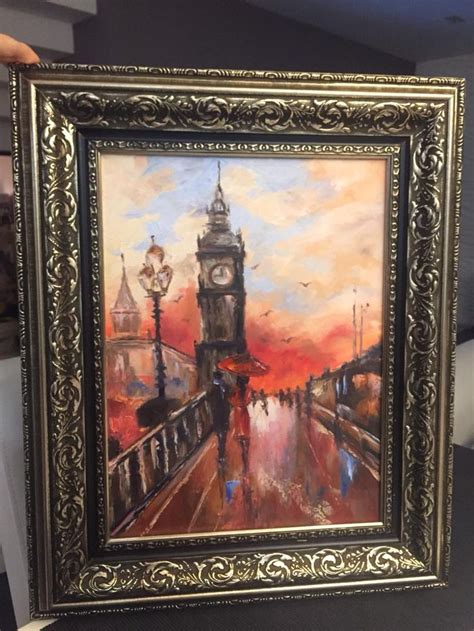 An Oil Painting Of A Clock Tower In The City