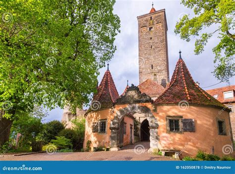 Castle Gate Of Rothenburg Ob Der Tauber Old Town Bavaria Germany Stock