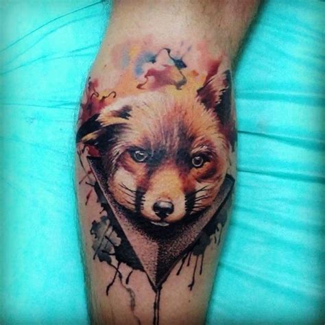 Последние твиты от silver fox tattoo galley (@silverfoxtatu). 3D style designed colored sweet fox tattoo on leg muscle ...