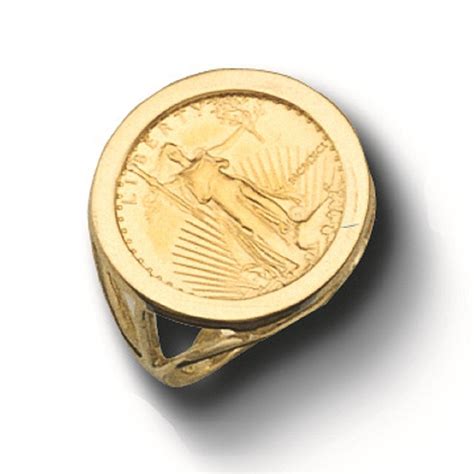 14k Gold Ladies 18 Mm Coin Ring With A 22 K 110 Oz American Eagle Coin