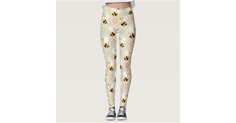 Cute Bumble Bee And Colorful Flower Pattern Leggings Zazzle