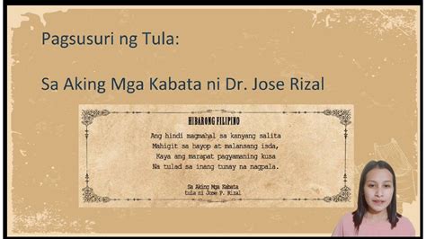 Pagsusuri Ng Tula Sa Aking Mga Kabata Ni Dr Jose Rizal Youtube