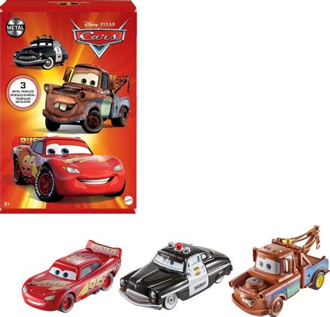Disney Pixar Cars Toys Radiator Springs 3 Pack With Lightning Mcqueen Mater And Sheriff Die