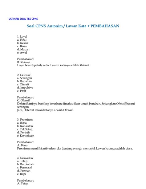 Seberapa banyak anda dapat menyelesaikan pertanyaan dari kuis lawan kata antonim ? Soal cpns antonim (lawan kata) + pembahasan