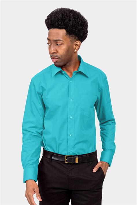 Mens Basic Solid Color Button Up Dress Shirt Turquoise G Style Usa