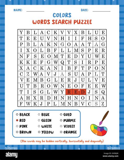 Word Search Game Colors Word Search Puzzle Worksheet For Learning
