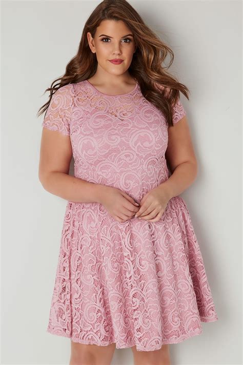 Pink Lace Skater Dress With Sweetheart Bust Plus Size 16 To 36