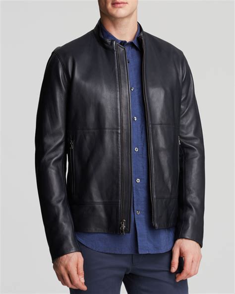 Vince Mixed Media Varsity Leather Jacket In Blue For Men Lyst