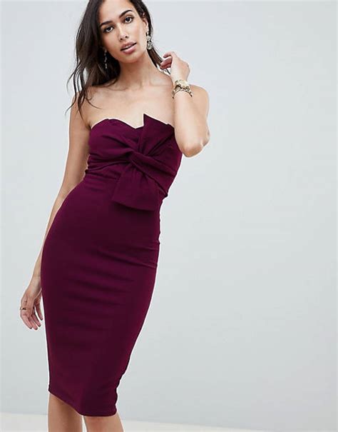 Girl In Mind Knot Front Strapless Midi Dress Asos