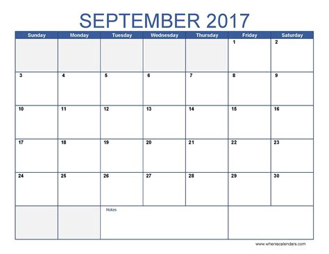 Blank Calendar For Month Of September 2017 Template Calendar Design