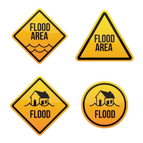 Premium Vector Flood Area Alert Warning Signs Labels With Flooding