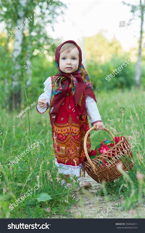 Beautiful Little Girl Russian Traditional Clothes Stock Photo 294942011