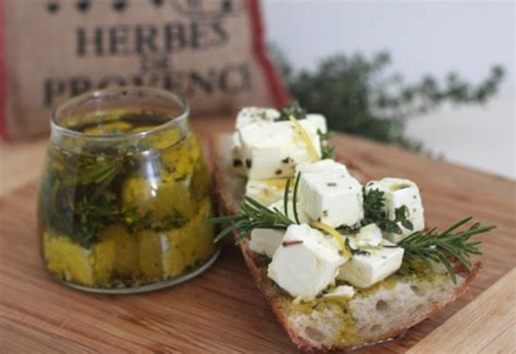 Feta Cheese Marinated In Olive Oil Herbs And Lemon