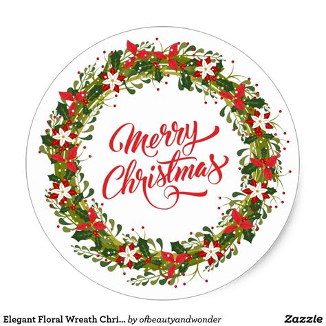 Elegant Floral Wreath Christmas Sticker Seal In 2021