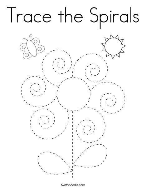 Trace The Spirals Coloring Page Twisty Noodle Preschool Learning