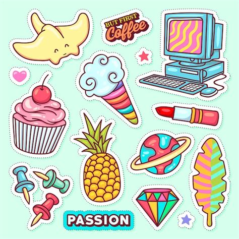Free Vector Sticker Icons Hand Drawn Doodle