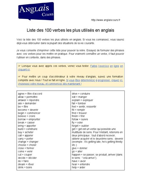 100 Verbes Les Plus Utilisés En Anglais Communauté Mcms