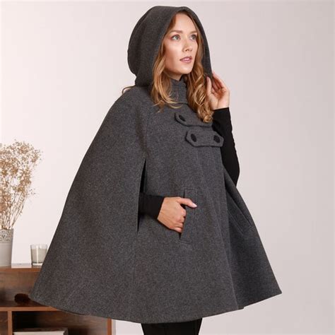 Flare Wool Coat Jacket Black Hooded Cloak Winter Cape Black Etsy