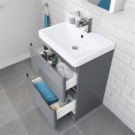 600mm Denver Ii Gloss Grey Built In Basin Drawer Unit Floor Standing Bathroom Basin Units