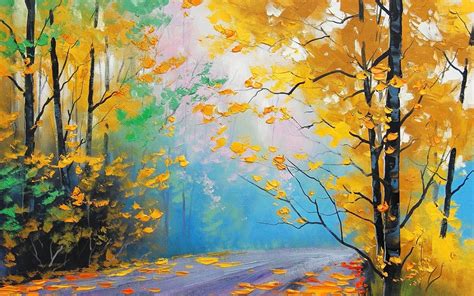 Fall Painting Trees Leaves Park Graham Gercken Forest Wallpapers