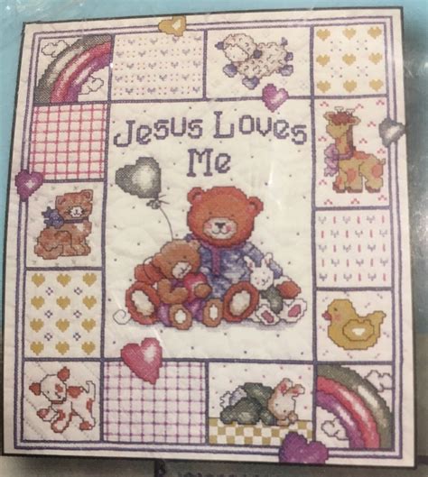 Tobin Stamped Cross Stitch Baby Quilt Kit Jesus Loves Me 36x43