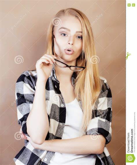 Young Happy Smiling Hipster Blond Girl With Backpack Ready To School