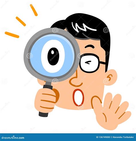 Man S Glasses Surprised By Looking Into The Magnifying Glass Stock